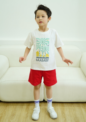 Quần Short Thun Diễu Chỉ Bé Trai Đỏ
