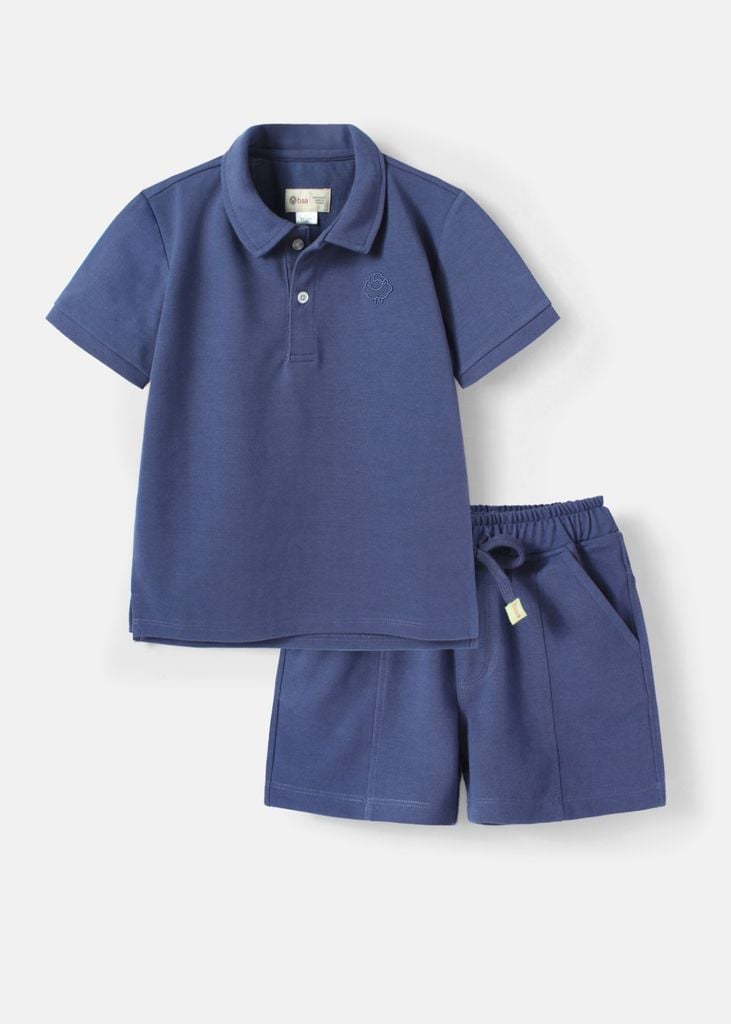 Set Polo Bé Trai Xám Xanh Thêu Logo