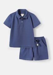 Set Polo Bé Trai Xám Xanh Thêu Logo