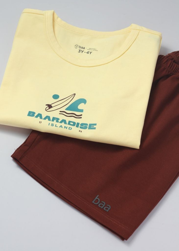 Đồ Bộ Ba Lỗ Bé Trai Vàng Phối Nâu Baaradise