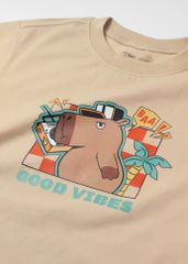 Áo Thun Form Rộng Bé Trai 195gsm Be Capybara Good Vibes
