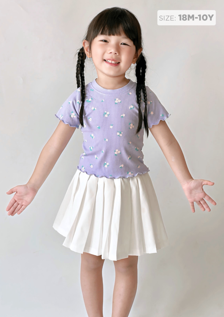 Áo Thun Ngắn Tay Bé Gái Tím Gân Hoa Nhỏ