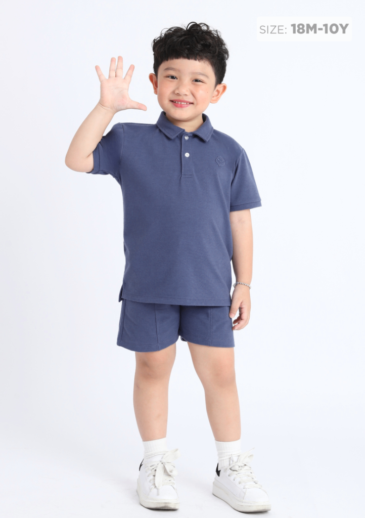 Set Polo Bé Trai Xám Xanh Thêu Logo