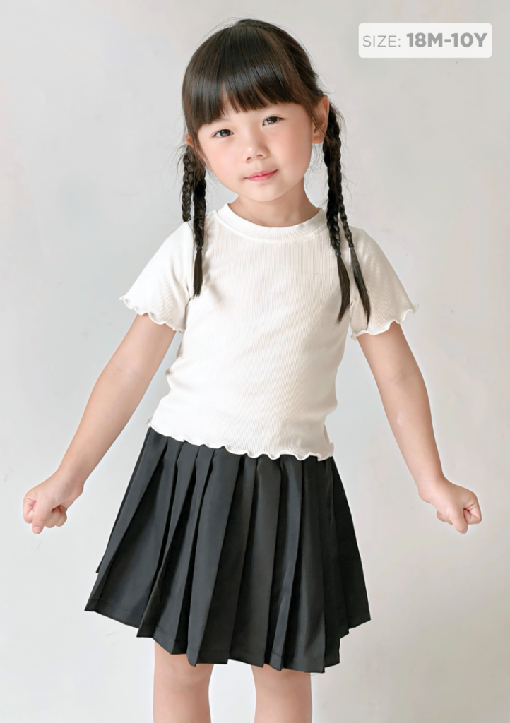 Áo Thun Ngắn Tay Bé Gái Trắng Kem Gân