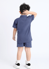 Set Polo Bé Trai Xám Xanh Thêu Logo