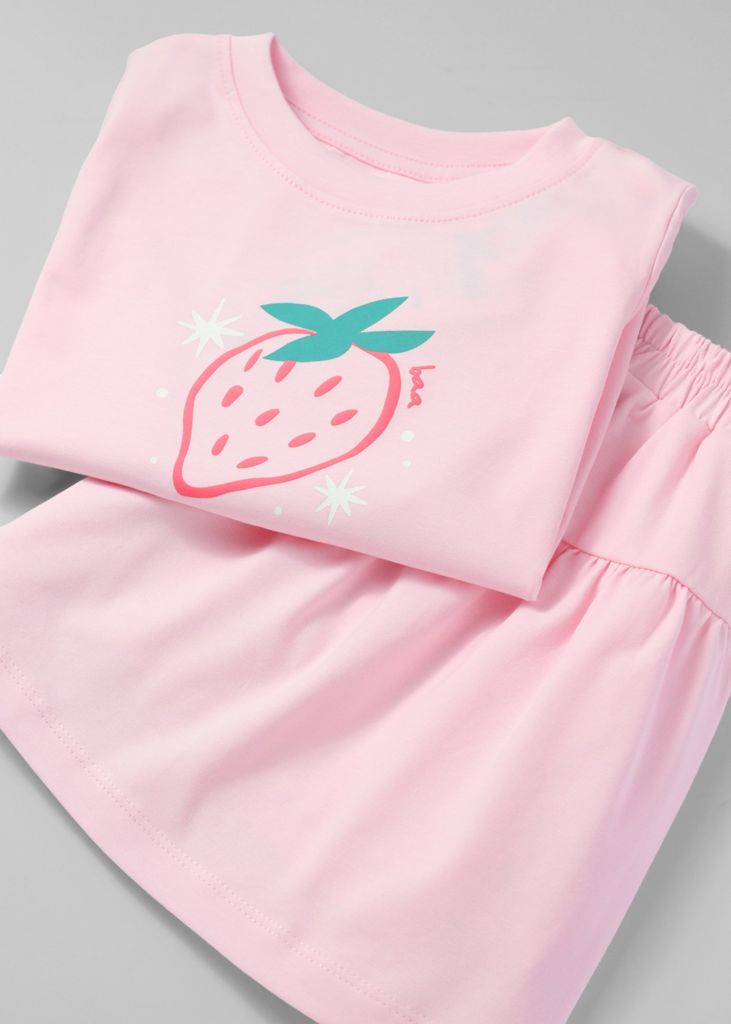 Set Áo Thun Lửng & Chân Váy Bé Gái 195gsm Hồng Summer Berries