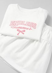 Set Áo Thun Lửng & Chân Váy Bé Gái 195gsm Trắng Endless Summer