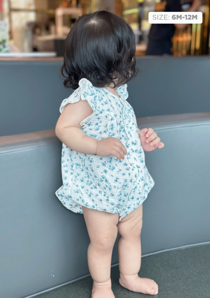 Romper Xô Muslin Cánh Tiên Bé Gái Trắng Kem Hoa