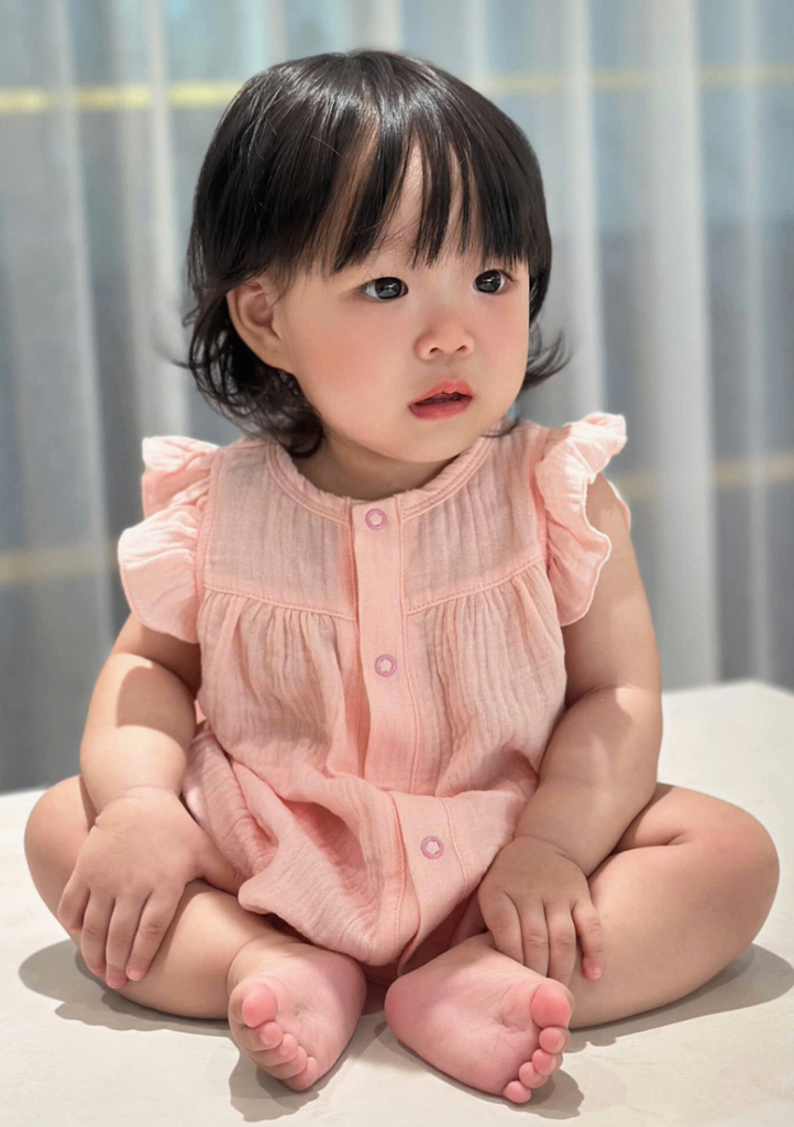 Romper Xô Muslin Cánh Tiên Bé Gái Hồng Cam