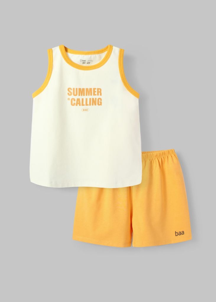 Đồ Bộ Ba Lỗ Bé Trai Kem Phối Vàng Summer Is Calling