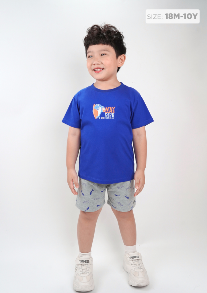 Đồ Bộ Ngắn Tay Bé Trai Xanh Dương Cá Mập