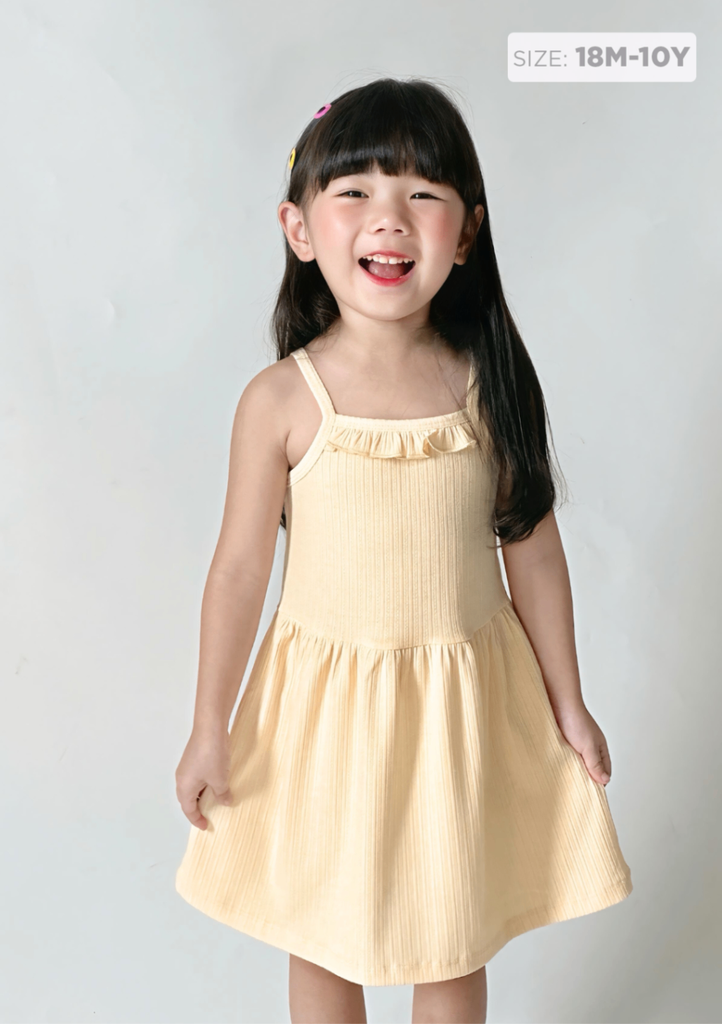 Đầm Hai Dây Thun Kiểu Bé Gái Vàng Nhạt
