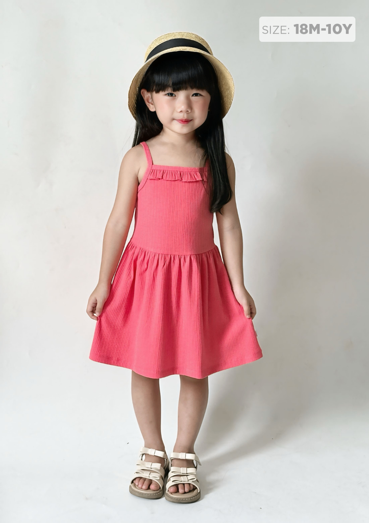 Đầm Hai Dây Thun Kiểu Bé Gái Đỏ Cam