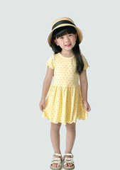Đầm Thun Kiểu Bé Gái Vàng Gân Họa Tiết Trái Tim