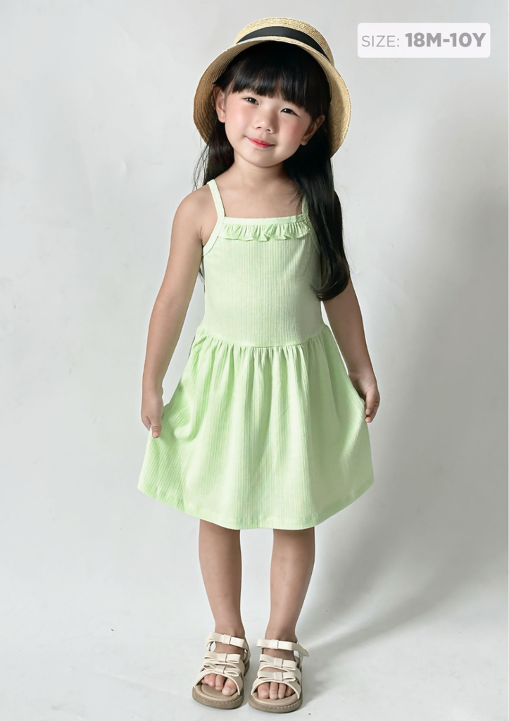 Đầm Hai Dây Thun Kiểu Bé Gái Xanh Nhạt