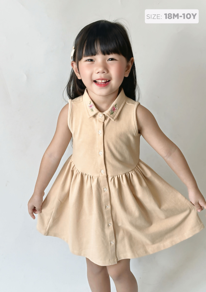 Đầm Polo Cộc Tay Bé Gái Be Cổ Thêu Hoa