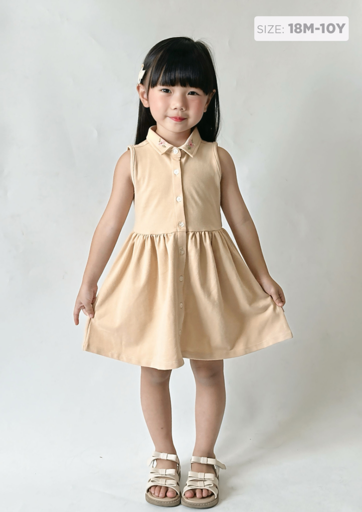 Đầm Polo Cộc Tay Bé Gái Be Cổ Thêu Hoa