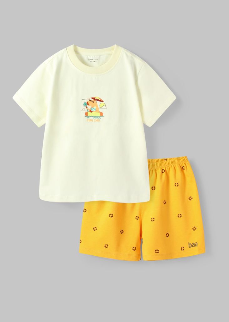 Đồ Bộ Ngắn Tay Bé Trai Kem Capybara Summer