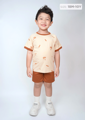 Đồ Bộ Ngắn Tay Bé Trai Be Hoạ Tiết Cây Dừa Phối Nâu