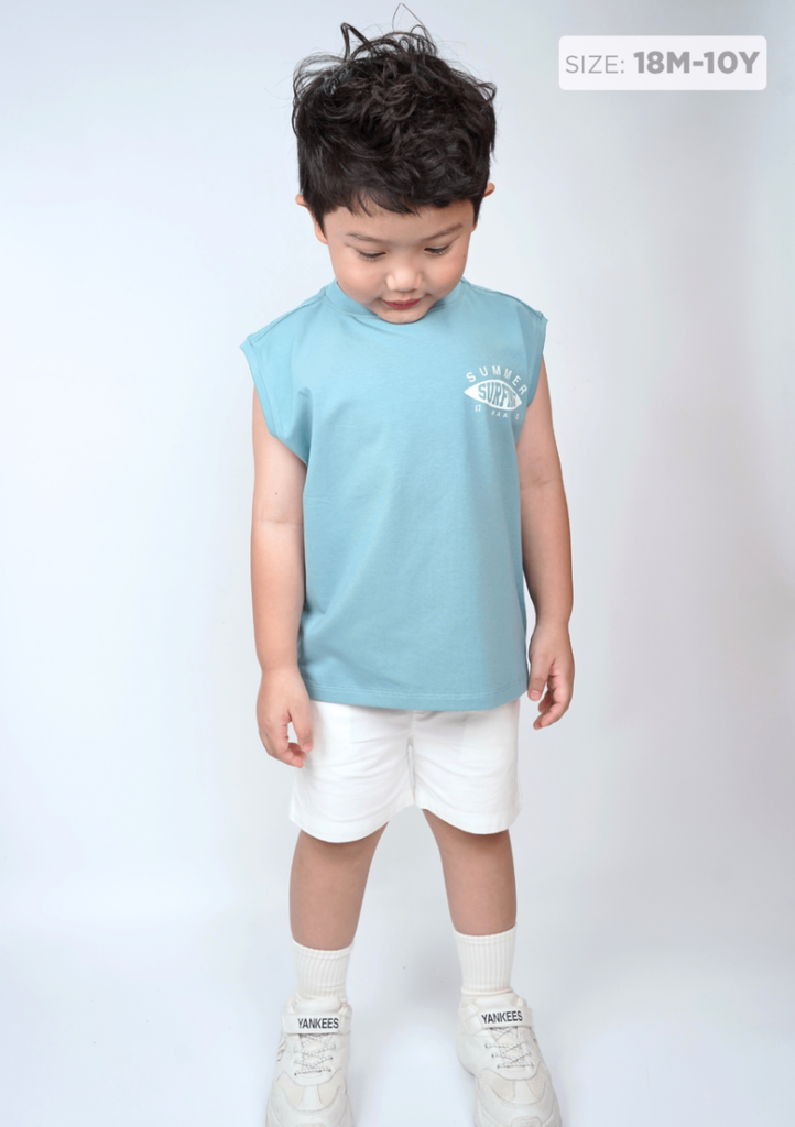 Áo Sát Nách Form Rộng Bé Trai Xanh Surfing