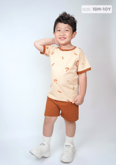 Đồ Bộ Ngắn Tay Bé Trai Be Hoạ Tiết Cây Dừa Phối Nâu