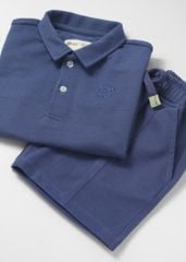 Set Polo Bé Trai Xám Xanh Thêu Logo