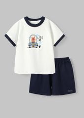 Đồ Bộ Ngắn Tay Bé Trai Trắng Kem Capybara Phối Navy