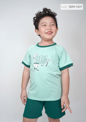 Đồ Bộ Ngắn Tay Bé Trai Xanh Lá Cá Mập Lướt Ván