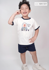 Đồ Bộ Ngắn Tay Bé Trai Trắng Kem Capybara Phối Navy