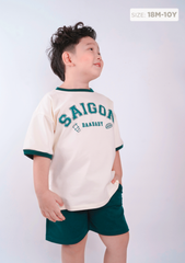 Set Thun Form Rộng Bé Trai Kem Phối Xanh Lá Saigon