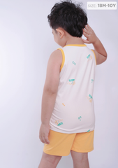 Đồ Bộ Ba Lỗ Bé Trai Kem Phối Vàng Khủng Long