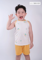 Đồ Bộ Ba Lỗ Bé Trai Kem Phối Vàng Khủng Long