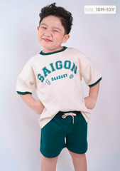 Set Thun Form Rộng Bé Trai Kem Phối Xanh Lá Saigon
