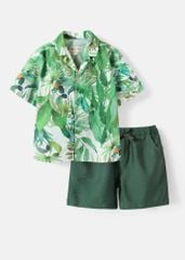 Set Sơ-Mi Pyjamas Bé Trai Linen Xanh Hoạ Tiết Mùa Hè