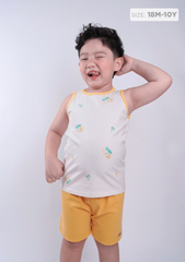 Đồ Bộ Ba Lỗ Bé Trai Kem Phối Vàng Khủng Long