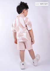 Set Sơ-Mi Pyjamas Bé Trai Linen Nâu Hoạ Tiết Mùa Hè
