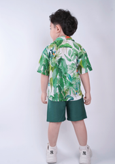 Set Sơ-Mi Pyjamas Bé Trai Linen Xanh Hoạ Tiết Mùa Hè