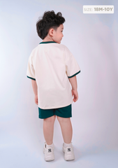 Set Thun Form Rộng Bé Trai Kem Phối Xanh Lá Saigon
