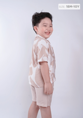 Set Sơ-Mi Pyjamas Bé Trai Linen Nâu Hoạ Tiết Mùa Hè