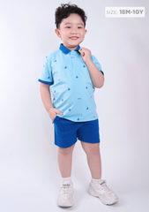Set Polo Bé Trai Xanh Phối Hoạ Tiết Chiếc Thuyền