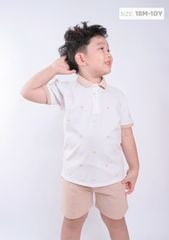 Set Polo Bé Trai Trắng Phối Be Hoạ Tiết Cây Dừa