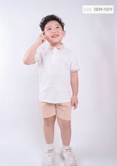 Set Polo Bé Trai Trắng Phối Be Hoạ Tiết Cây Dừa