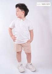 Set Polo Bé Trai Trắng Phối Be Hoạ Tiết Cây Dừa