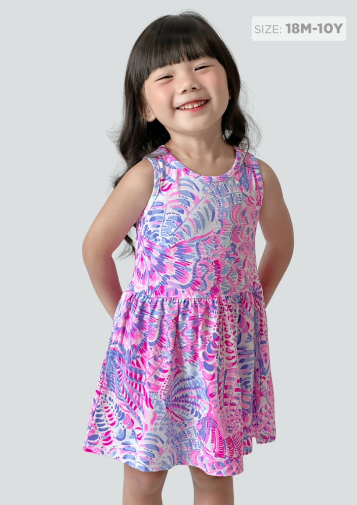 Đầm Ba Lỗ Bé Gái Hồng Xanh Hoạ Tiết Đại Dương