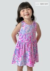 Đầm Ba Lỗ Bé Gái Hồng Xanh Hoạ Tiết Đại Dương
