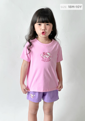 Đồ Bộ Ngắn Tay Bé Gái Hồng Phối Tím Thỏ Xinh