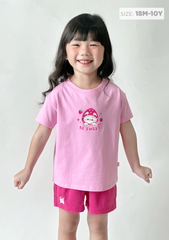 Đồ Bộ Ngắn Tay Bé Gái Hồng Phối Mèo Dâu