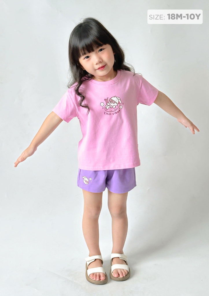 Đồ Bộ Ngắn Tay Bé Gái Hồng Phối Tím Thỏ Xinh