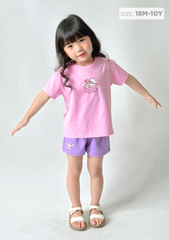 Đồ Bộ Ngắn Tay Bé Gái Hồng Phối Tím Thỏ Xinh