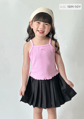 Áo Hai Dây Bé Gái Thun Gân Hồng Thêu Nơ